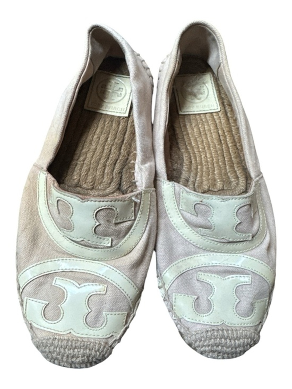 Tory Burch Beige and Cream Logo Espadrille Flats Size 7.5 Resort-wear Vacation